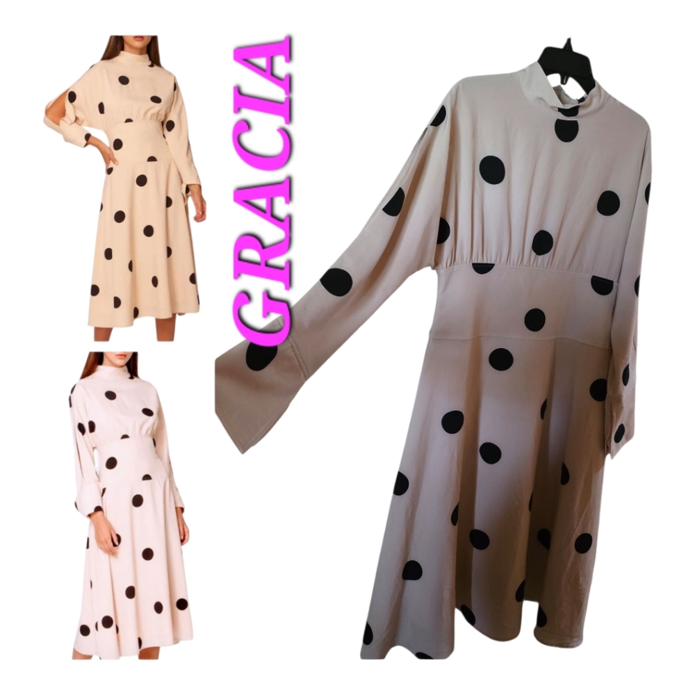 Gracia Cream Polka Dot Midi Dress